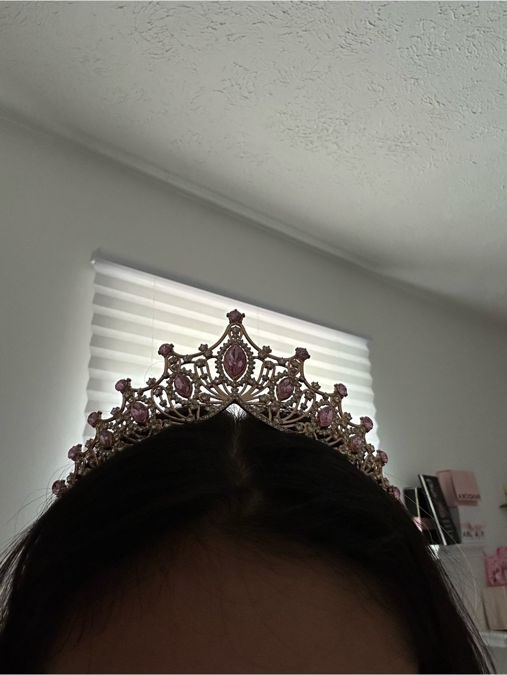 Mini Quinceñeras Gold-Tone Pink Crystal Tiara Headband